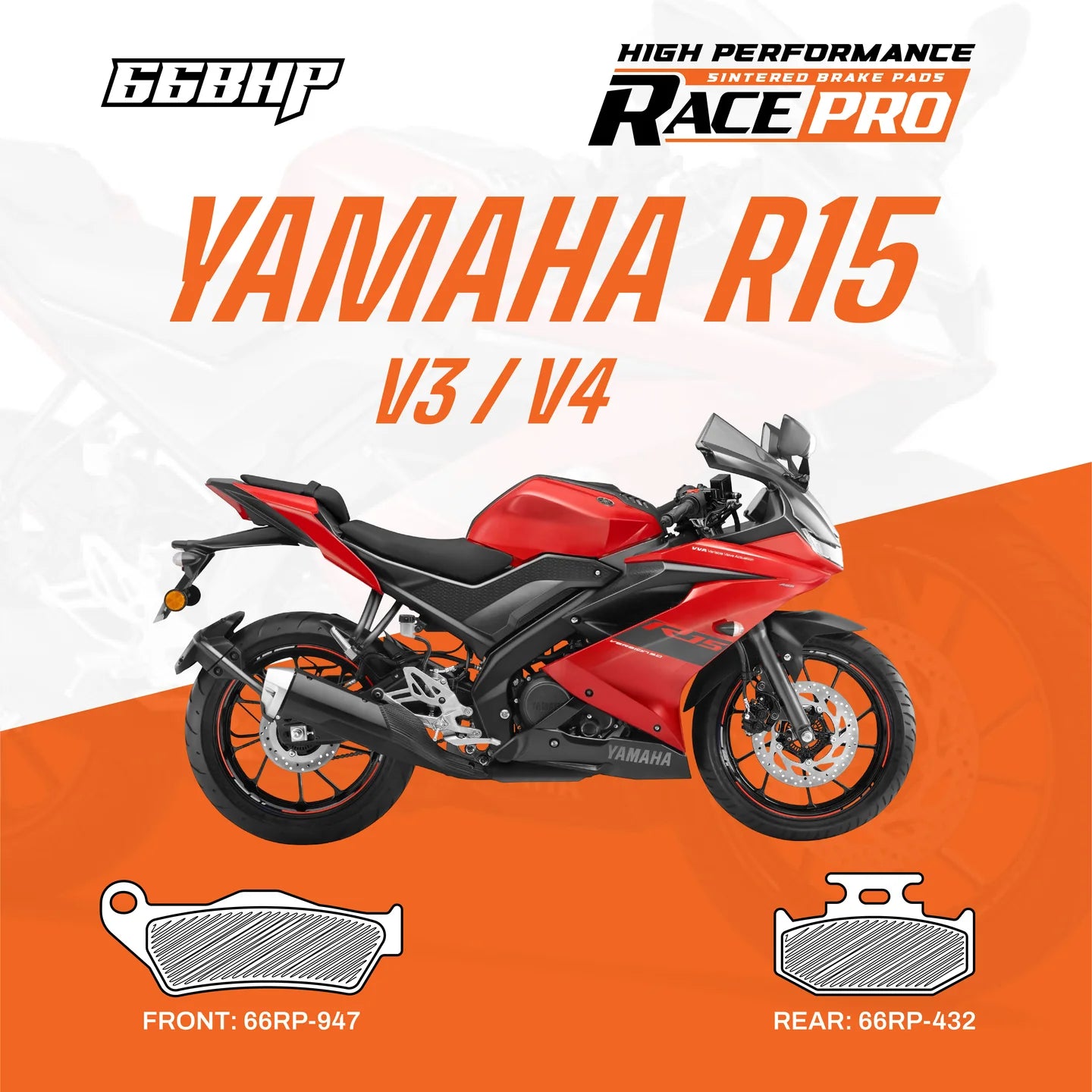 Yamaha R15 V3 /V4 Race Pro Sintered Brake Pad upto 2024